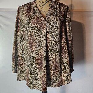 Vince Camuto Leopard-Print Pintuck V-Neck 3/4-Sleeve S-XL